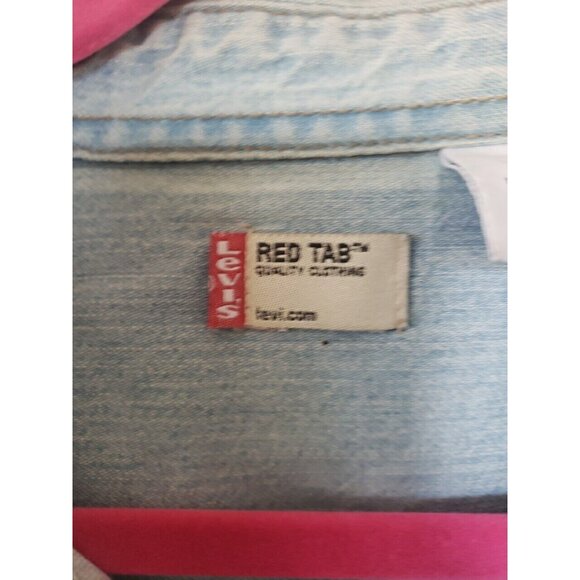 Levis Red Tab Denim Button Up Shirt Men  Blue Light Wash Western Cowboy XL - Picture 4 of 7